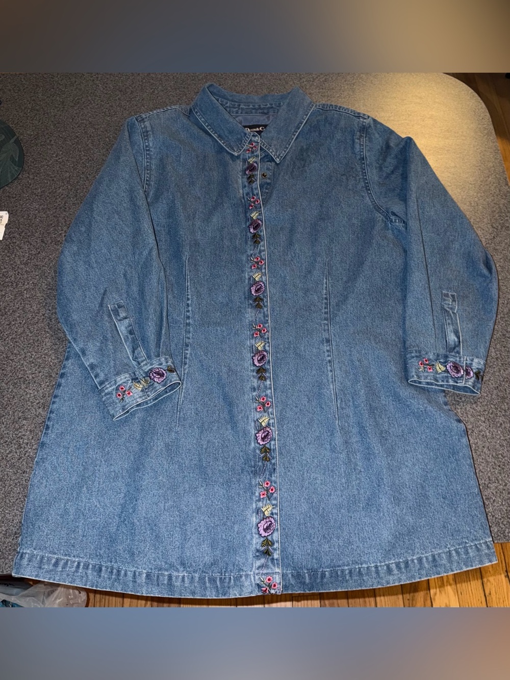Women's Embroidered Denim Jacket - Blue